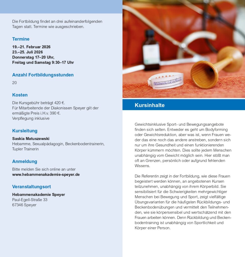Hebammenakademie Speyer Flyer Gewichtsinklusive Rückbildung